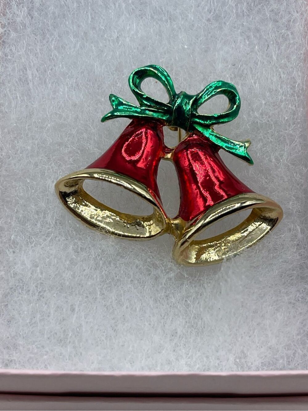 Charming enamel holiday bells vintage mid century brooch